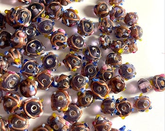 8 Vintage Translucent Periwinkle Blue Glass Handmade Petite Floral Beads, Wedding Cake Beads, 10mm x 7mm