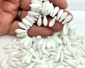 4 Vintage West Germany Opaque White Daisy Petal Glass Beads, 6mm x 16mm