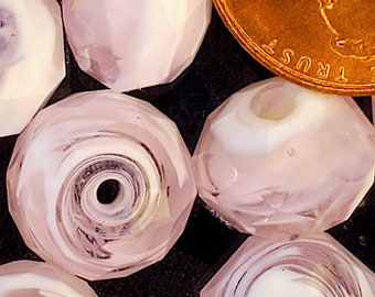 9 Translucent Baby Pink and White Rondelle Givre Beads, Faceted Glass, 12mm in Width
