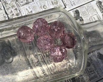 10 Vintage Faceted Amethyst Colored Crackle Glass Beads, 10x9mm