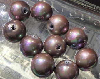 10 Vintage Iridescent Brown Glass Beads, 8mm
