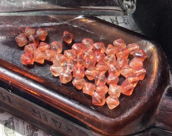 12 Orange Clear Givre Glass Bicone Beads, 6x6mm
