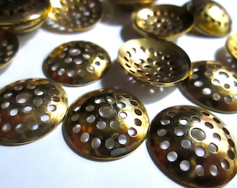 12 Domed Brass Circles with Holes, Bead Caps, Jewelry Element, 18mm