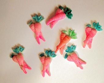 1 Vintage Carrots, Celluloid, Early Plastic Hand Painted Cabochons, Japanese, Approx 23mm x 15mm