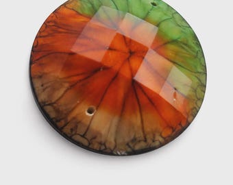 6 Large Vintage Faceted Orange and Green Tie-Dye Button, 24mm