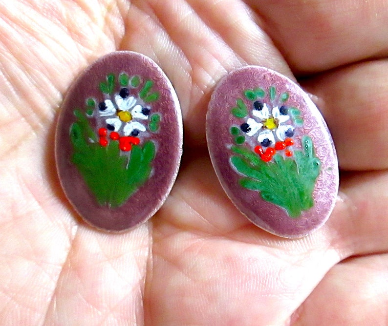Guillouch Oval Floral 1 Vintage Enamel Cabochon
