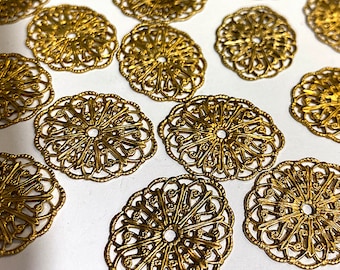 4 Vintage Miriam Haskell Brass Filigree Connectors – Oval 29 × 22.5 mm – Jewelry Findings