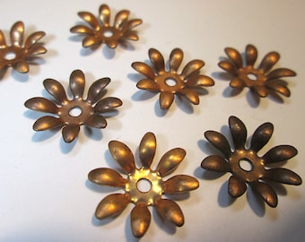 12 Vintage Copper Flower Findings, Great for Enameling, Bead Cap