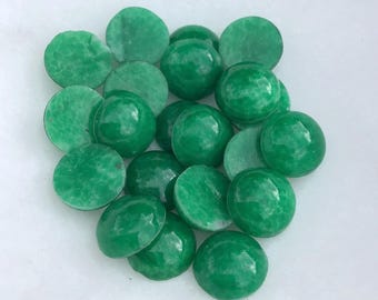 7 Vintage Round High-Domed Green Marbled Glass Cabochons, 11 mm