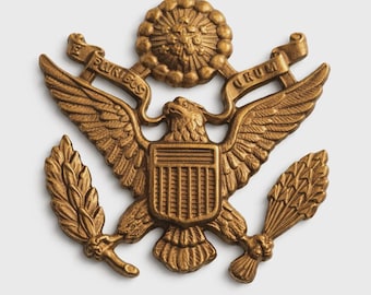 4 Vintage Brass American Eagle Stampings, Raw or Patina Finish, 24mm Wide Patriotic Emblems