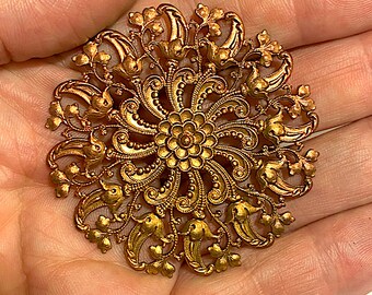1 Vintage Raw Brass Floral Cast Findings, Detailed 53mm, Finding, Jewlery Component, Dapped With or Without Patina