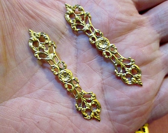 4 or 8 Vintage Heavy Gauge Brass Floral Cast, Flowers and Leaves, Art Nouveau,  54mm