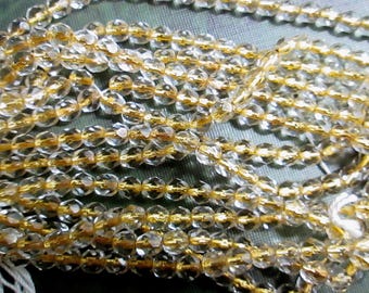 25 Vintage Faceted Round Crystal Clear Bead with Gold Foil Center, 5mm, 1 Strand