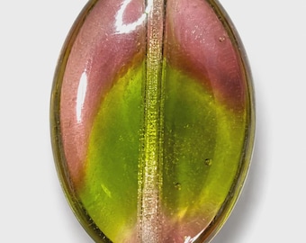 20 perles de verre Czech Givre, vert transparent et rose clair, ovale plat 19 mm x 13 mm