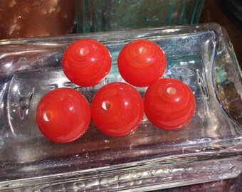6 Carnelian Orange Glass Round Beads with Swirls – 12mm – Vintage Jewelry Making Supplies, Retro Craft Beads