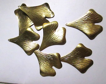 6 Vintage Brass Leaf Pendants, Earring, Findings, Stampings