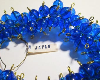 20 Vintage Electric Blue Lucite Connector Beads - 2 Brass Loops, Japan
