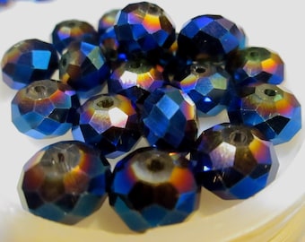 6 Vintage AB, Rainbow Crystal Rondelle Faceted Beads, 12mm x 8mm