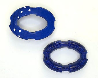 Vintage Faux Lapis Ring, Gold Aventurine Flecks, Sculptural Glass Cabochon (40mm)