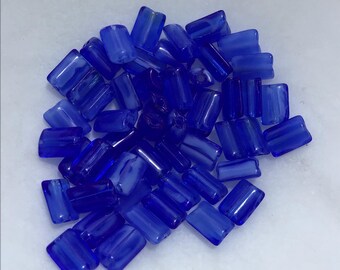 36 Cobalt Blue Glass Tube Beads – 8.5mm – Vintage Jewelry Making Supplies, Retro Craft Beads