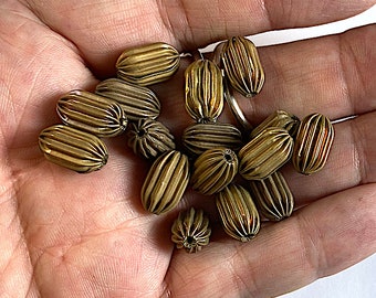 12 Corrugated Oval Beads, Matte Finish, Light Weight 14mm x 10mm