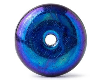10 Vintage Jablonec Aurora Borealis Saucer Glass Beads, Peacock Bohemian AB Rainbow Beads, 8mm