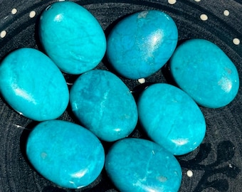 1 Vintage Turquoise Blue Oval Glass Cabochons, 20mm