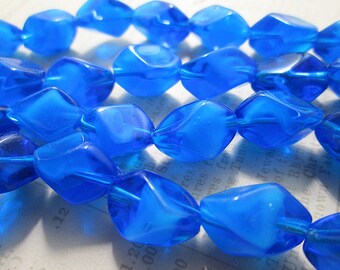 10 Handmade Sapphire Blue Diamond Givre Glass Beads Japan, Lampwork, 14mm