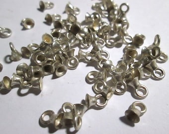 40 Vintage Mini Silver Tone Bails, Settings for Briolettes, Teardrop, Round Beads, Bead Cap with Loop