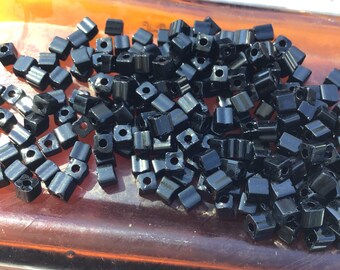 Vintage Black Cube Beads, 4mm Glass Spacer Beads, 20g Set