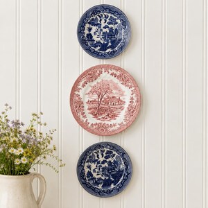 Vintage Plate Wall Decor Set of 3 | Cottagecore Transferware Plate Collection | Farmhouse Gallery Wall | Shabby Chic Wall Hanging Display