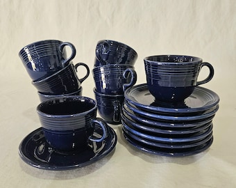 Cobalt Blue Fiestaware Tea Cup & Saucer 16Pc Set | 1990s, Lead-Free