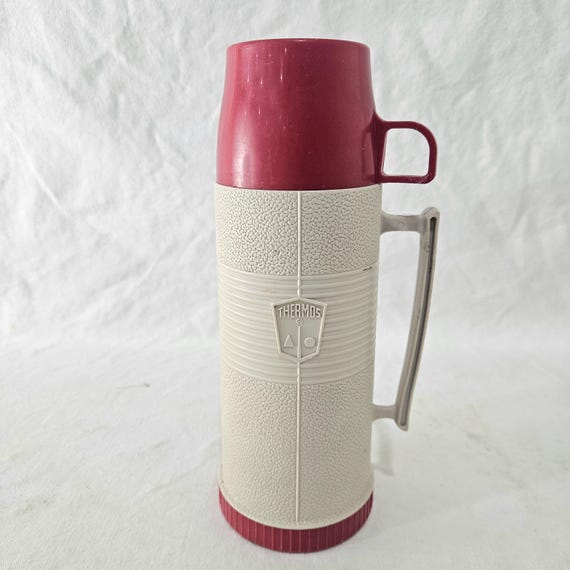 Vintage Red and Off White Thermos | 1960s-1970s | pint sized