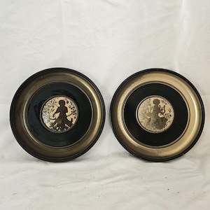 Vintage Cherub Art Wall Hangings, pair