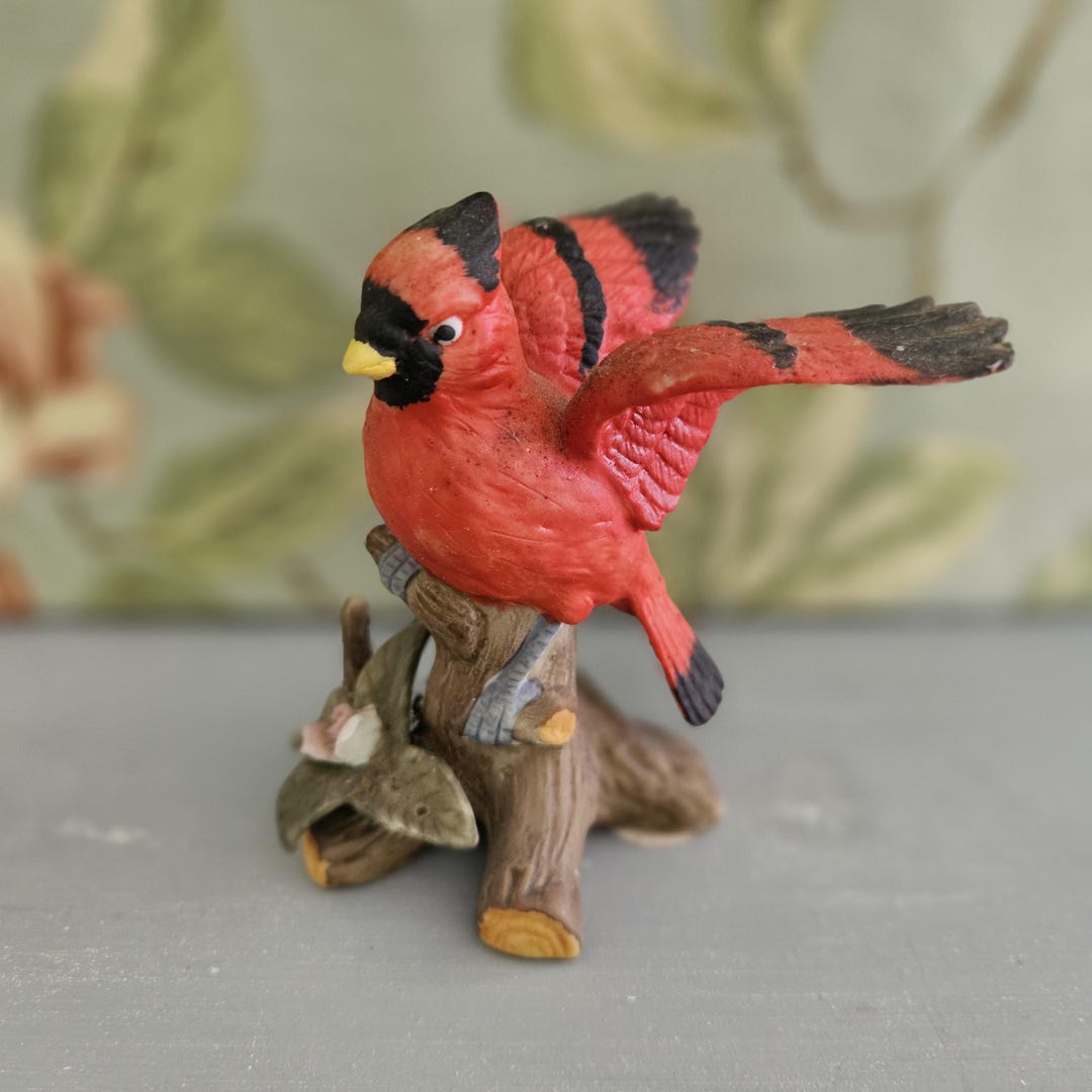 Vintage Bird Figurine - Cardinal Statue Collectible - Enesco Chalkware ...