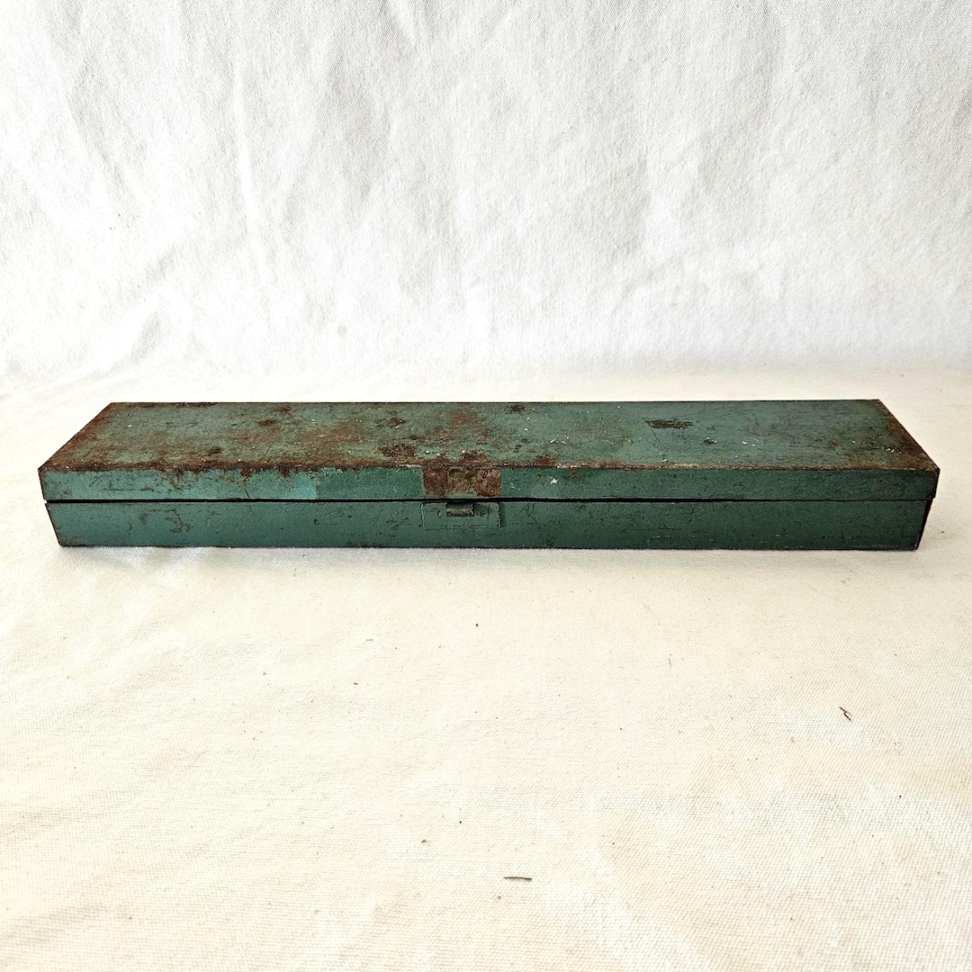 Vintage Green Metal Tool Box | Crusty Rusty Primitive Industrial Long ...