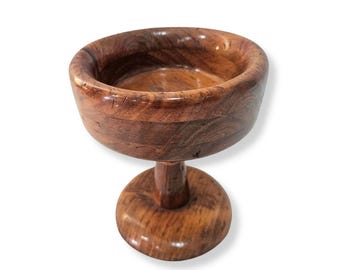 Vintage Wood Pedestal Bowl, 1970s Wooden Compote, Rustic Sculptural Footed Bowl, Boho Decor