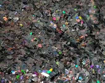 Black holographic irrigular cut glitter, black glitter, silver holographic glitter, holographic glitter, black shard glitter