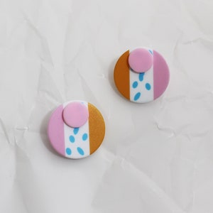 Abstract Candy Stripe Pattern Circle Shape Retro Modern Earrings Statement Plastic Stud Spotty Dotty Modern Art Boho Style