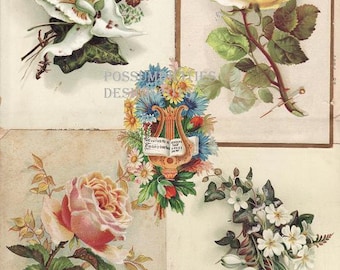 Vintage Victorian Scrapbook Page Flowers Colorful Collage Scrapbooking Instant Download Digital Image (CCPM9)