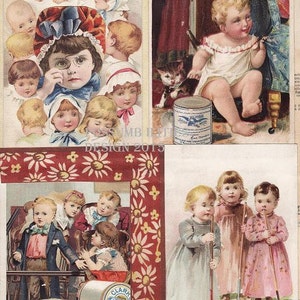Vintage Viktorianische Scrapbook Seite Babies and Children Bunte Collage Scrapbooking Instant Download Digitales Bild (CCM6)