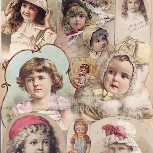 Vintage Victorian Scrapbook Page Bebés y Niños Colorido Collage Scrapbooking Descarga instantánea de imagen digital (CCPM10)
