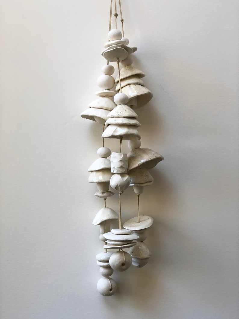Ceramic Wind Chimes single strand Wall Hanging white Etsy