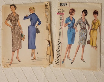short and 34 length sleeves Size 18 12 Bust 39 Simplicity Pattern 6057 1960/'s One-Piece Dress sized petite women slim gathered skirt