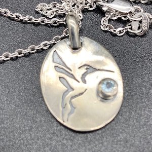 Hummingbird Pendant, totem necklace, spirit animal jewelry,  sterling silver, blue gemstone, animal symbol, girlfriend, wife, daughter, gift