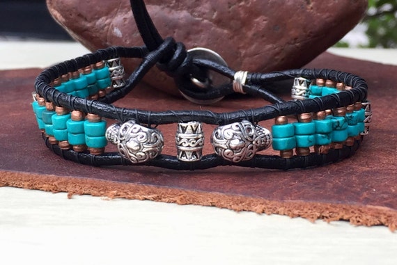 Mens Bracelet Mens Turquoise Bracelet Mens Gifts Mens Skull