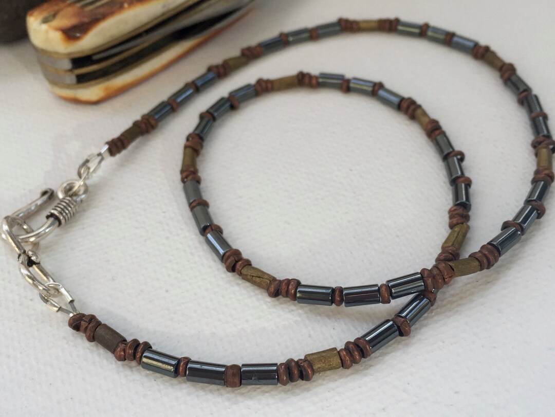 Mens Hematite Necklace Mens Beaded Necklace Simple Mens Etsy