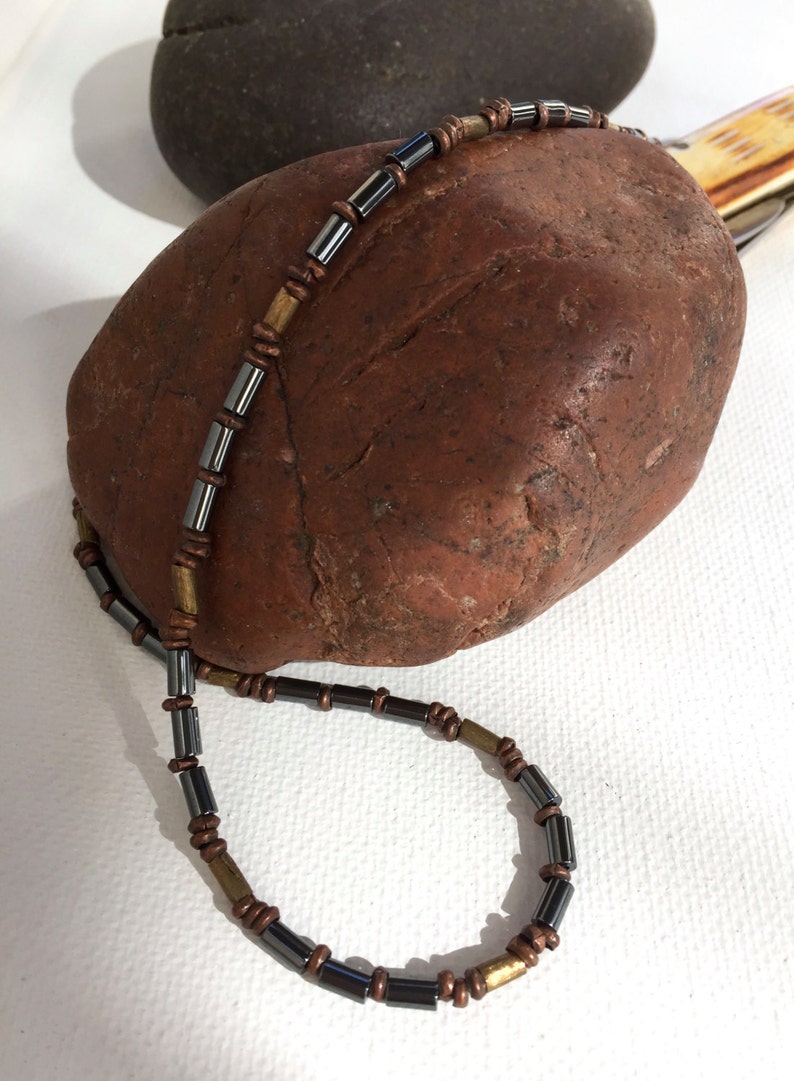 Mens Hematite Necklace Mens Beaded Necklace Simple Mens Etsy