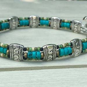 Turquoise, Turquoise bracelet, Southwestern style, genuine turquoise, mens beaded bracelet, mens bracelet, beaded bracelet. #2