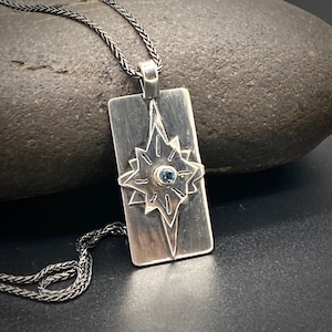 Sterling Silver North Star Pendant Necklace: Blue Topaz Celestial Jewelry